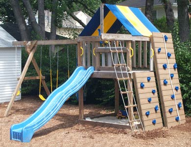 Swing set with Rock Wall
