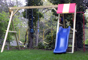 a frame swing set with slide